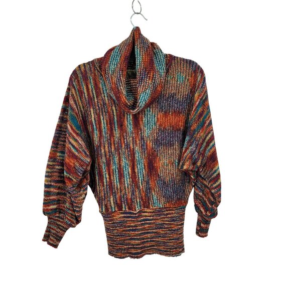Vtg‎ 80s Multicolor Streaked Cowlneck Sweater Sz M Dolman Sleeve Funky Casual - Picture 12 of 12